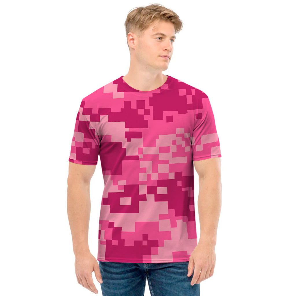 Pink Digital Camo Pattern Print Men's T-Shirt