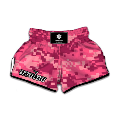 Pink Digital Camo Pattern Print Muay Thai Boxing Shorts