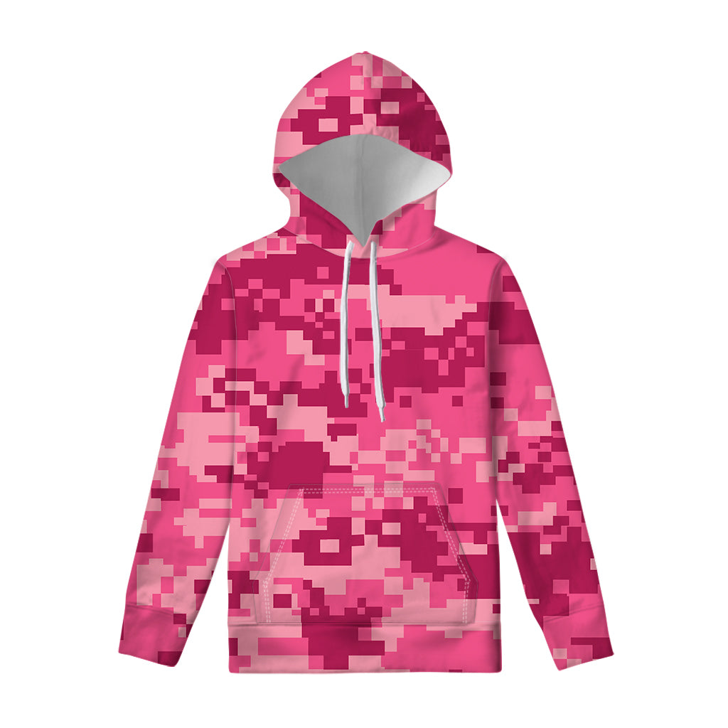 Pink Digital Camo Pattern Print Pullover Hoodie
