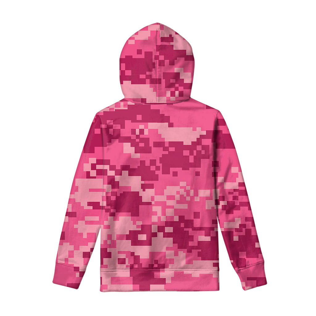 Pink Digital Camo Pattern Print Pullover Hoodie