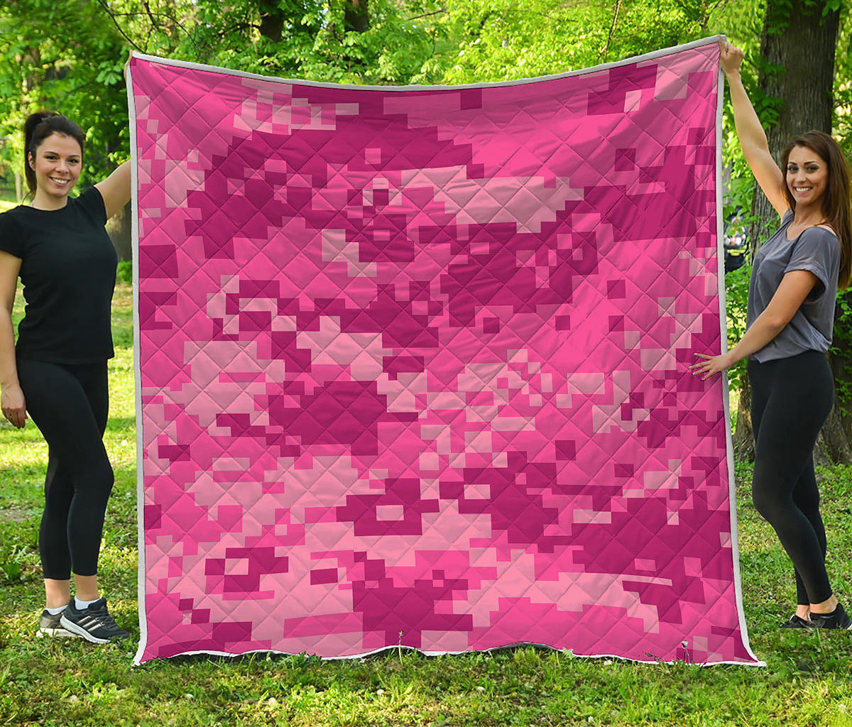 Pink Digital Camo Pattern Print Quilt