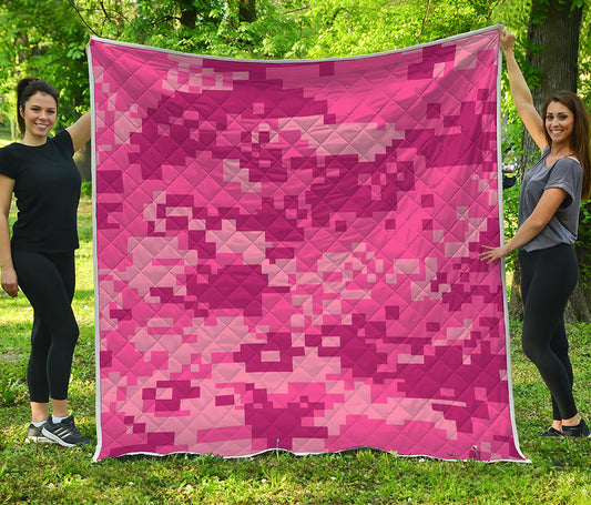 Pink Digital Camo Pattern Print Quilt