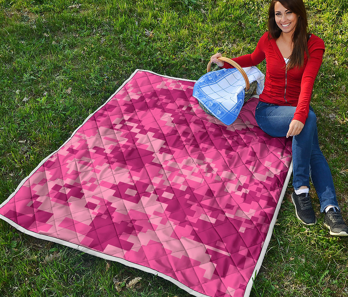 Pink Digital Camo Pattern Print Quilt