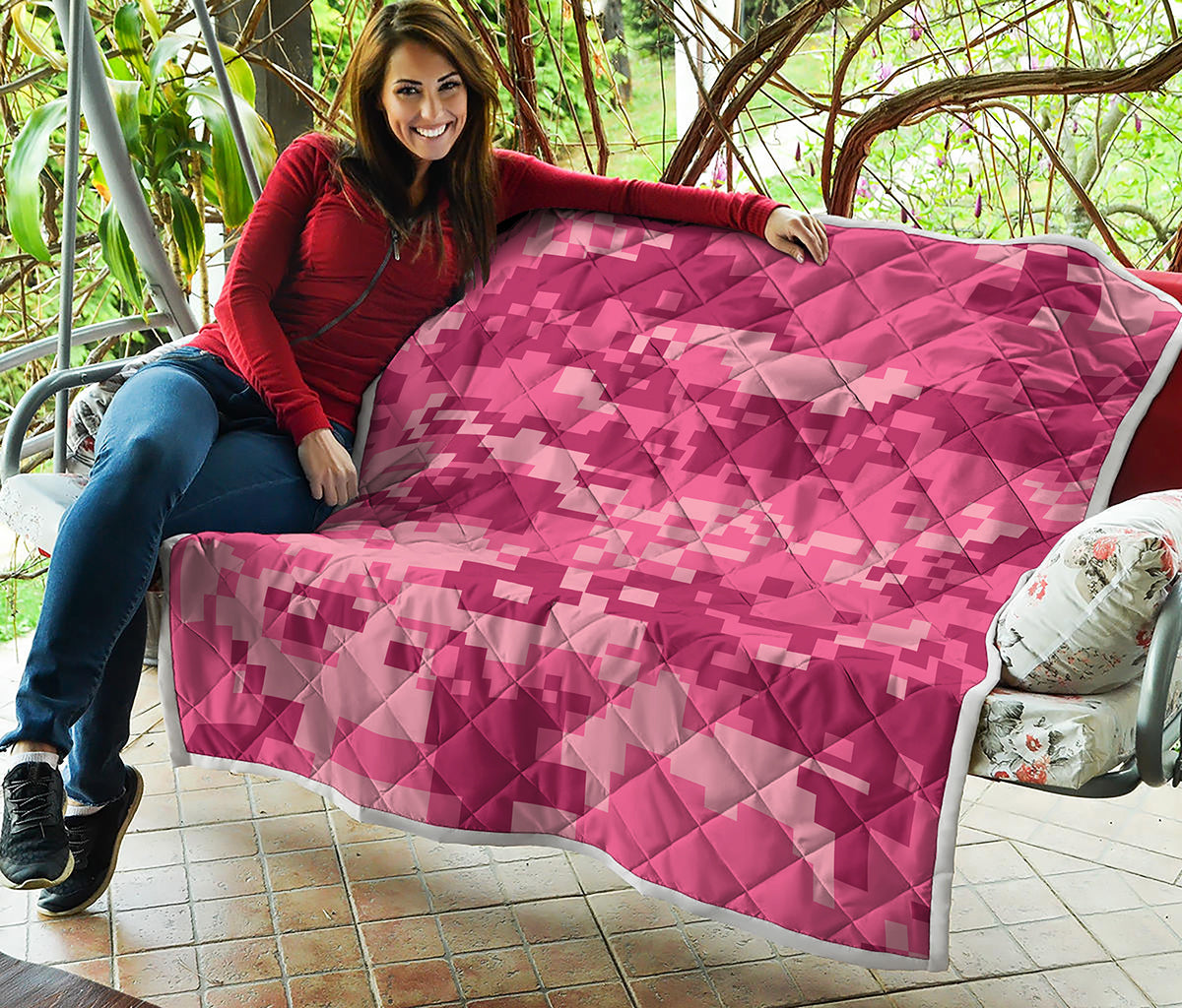 Pink Digital Camo Pattern Print Quilt