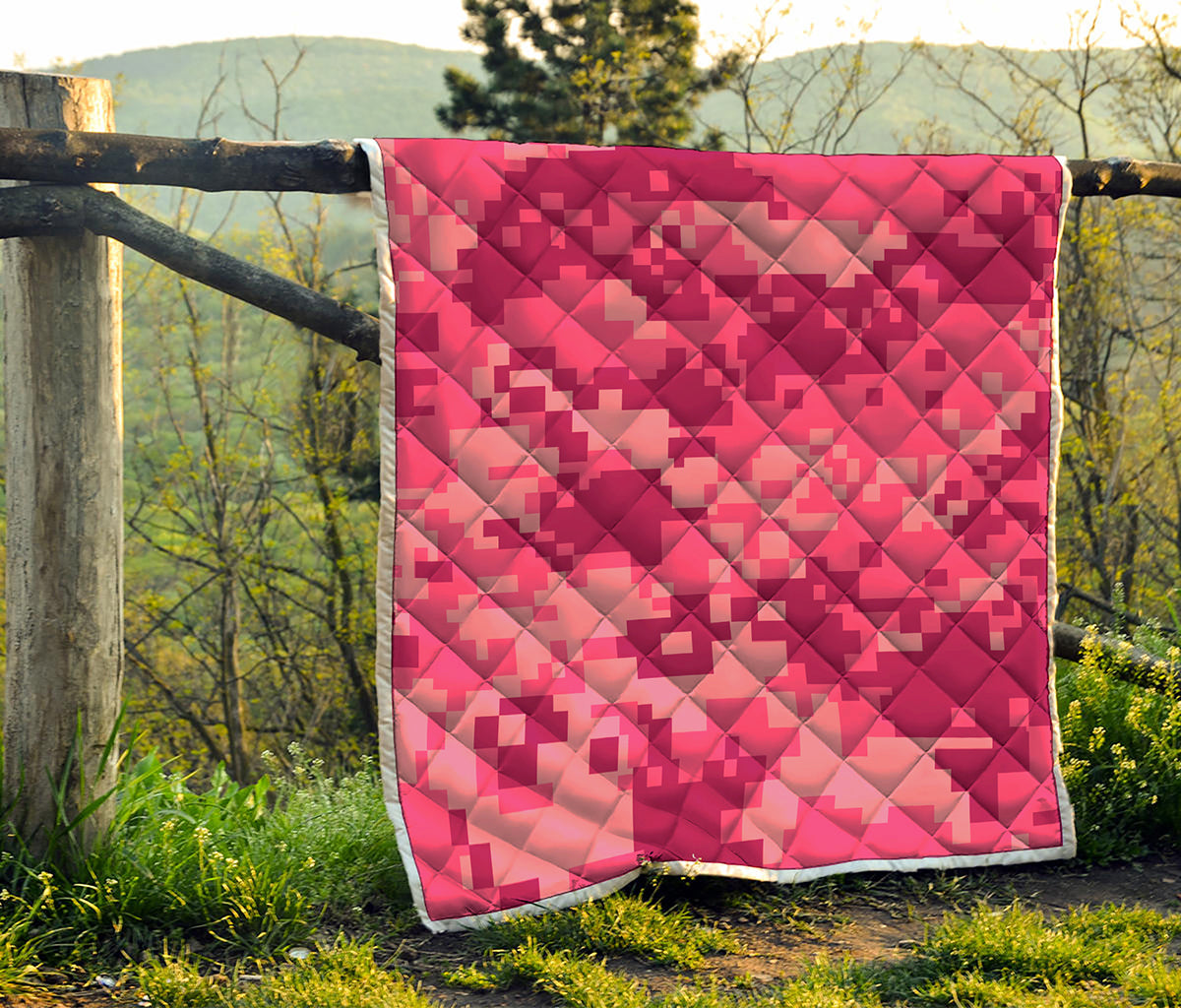 Pink Digital Camo Pattern Print Quilt
