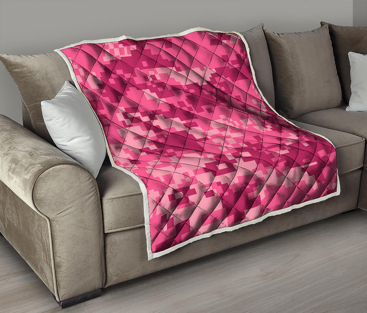 Pink Digital Camo Pattern Print Quilt