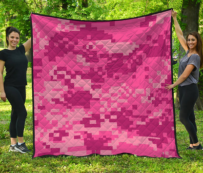 Pink Digital Camo Pattern Print Quilt