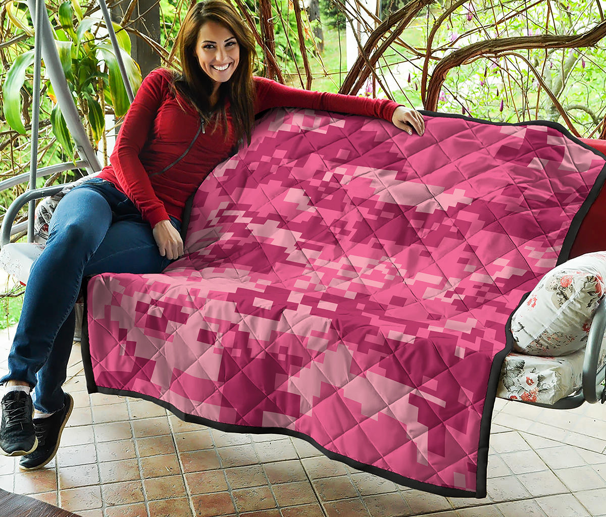 Pink Digital Camo Pattern Print Quilt