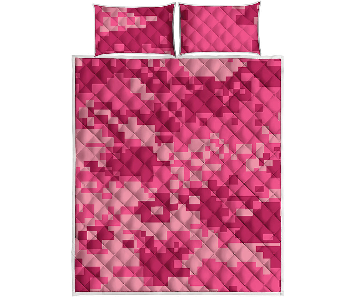 Pink Digital Camo Pattern Print Quilt Bed Set