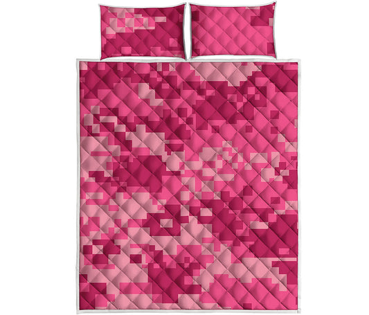 Pink Digital Camo Pattern Print Quilt Bed Set