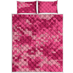 Pink Digital Camo Pattern Print Quilt Bed Set