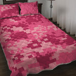 Pink Digital Camo Pattern Print Quilt Bed Set