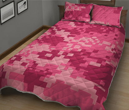 Pink Digital Camo Pattern Print Quilt Bed Set