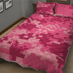 Pink Digital Camo Pattern Print Quilt Bed Set