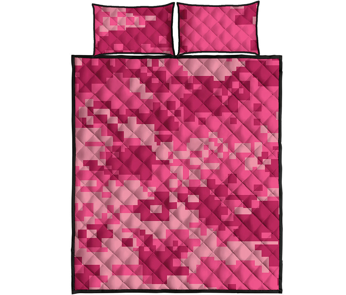 Pink Digital Camo Pattern Print Quilt Bed Set