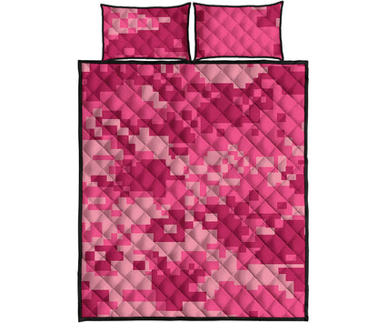 Pink Digital Camo Pattern Print Quilt Bed Set