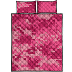 Pink Digital Camo Pattern Print Quilt Bed Set