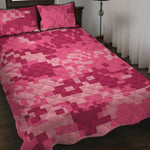 Pink Digital Camo Pattern Print Quilt Bed Set