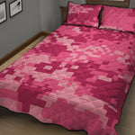 Pink Digital Camo Pattern Print Quilt Bed Set
