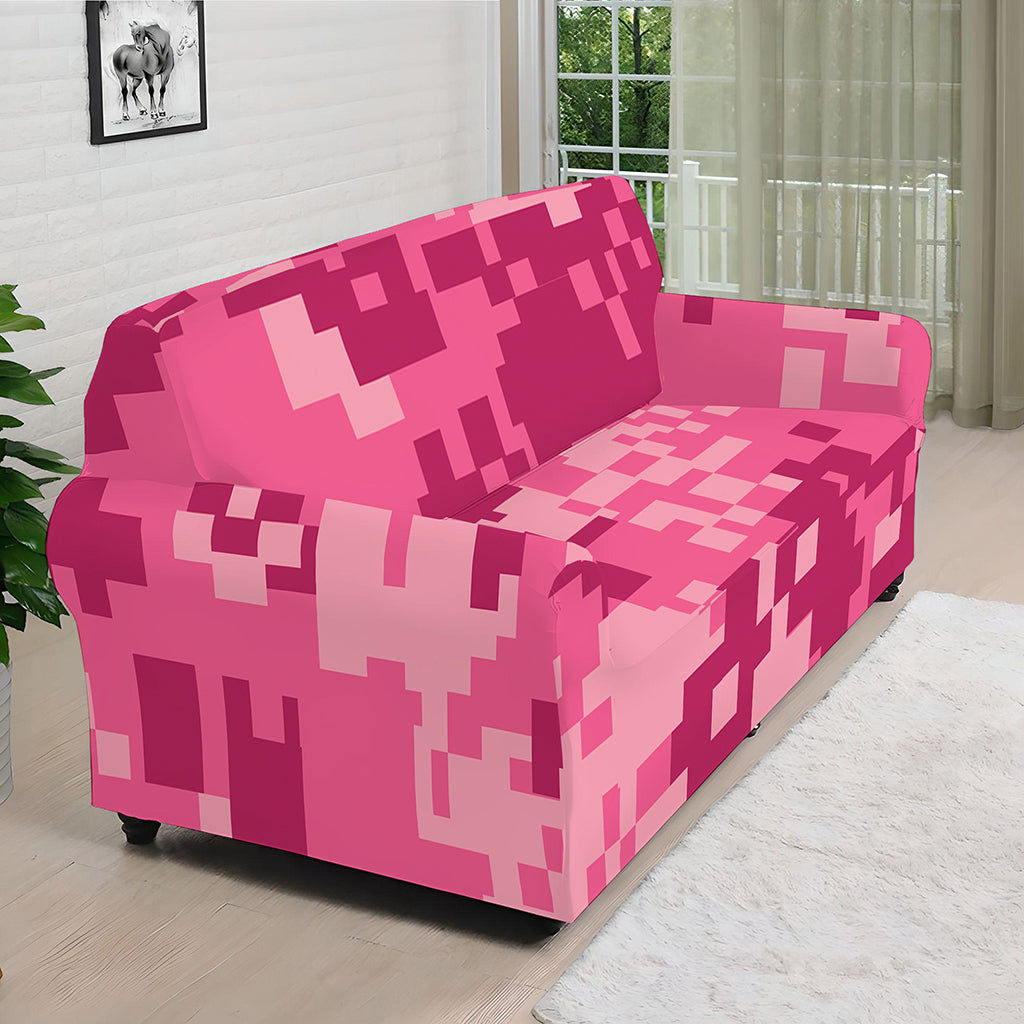 Pink Digital Camo Pattern Print Sofa Cover