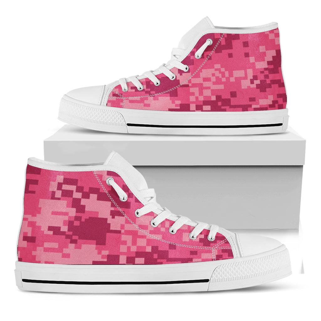 Pink Digital Camo Pattern Print White High Top Shoes