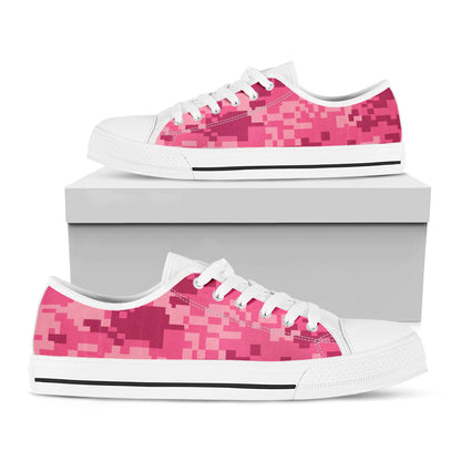 Pink Digital Camo Pattern Print White Low Top Shoes