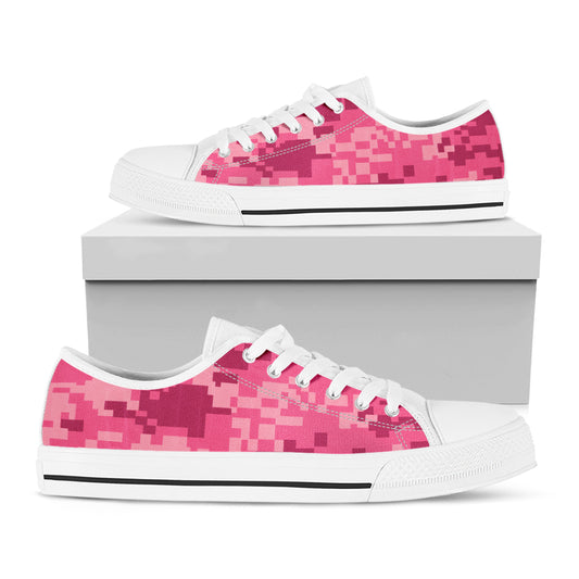 Pink Digital Camo Pattern Print White Low Top Shoes