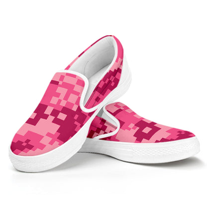 Pink Digital Camo Pattern Print White Slip On Shoes