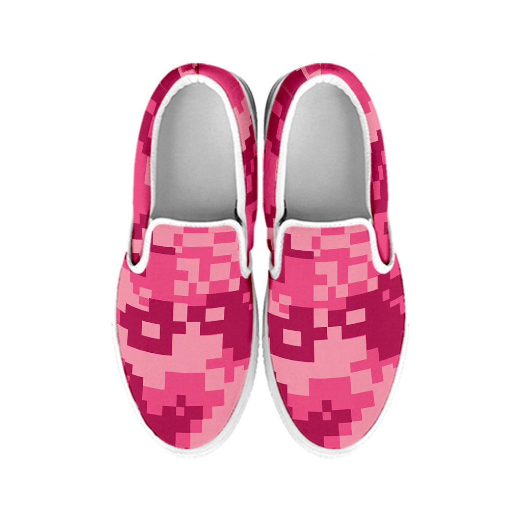 Pink Digital Camo Pattern Print White Slip On Shoes
