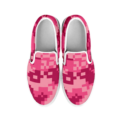 Pink Digital Camo Pattern Print White Slip On Shoes