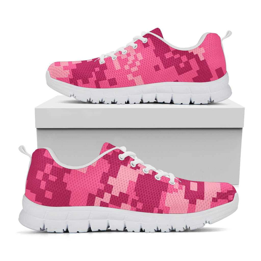 Pink Digital Camo Pattern Print White Sneakers