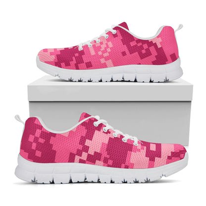 Pink Digital Camo Pattern Print White Sneakers