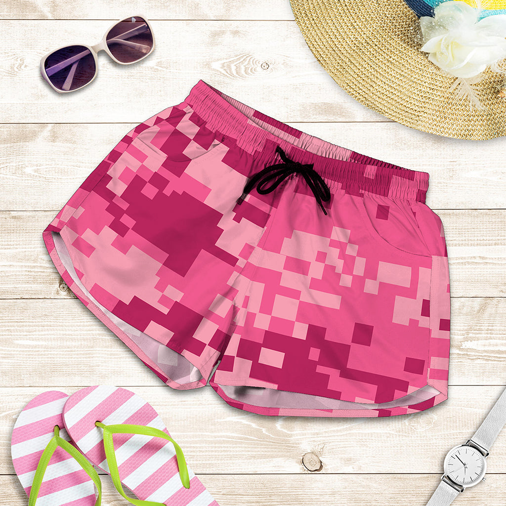 Pink Digital Camo Pattern Print Women's Shorts