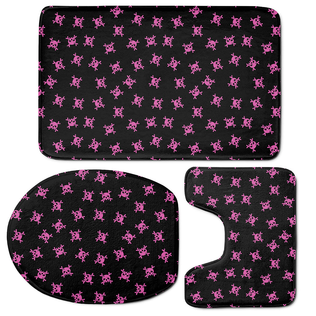 Pink Emo Skull Pattern Print 3 Piece Bath Mat Set