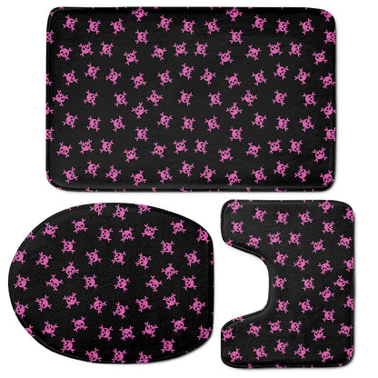 Pink Emo Skull Pattern Print 3 Piece Bath Mat Set