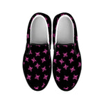 Pink Emo Skull Pattern Print Black Slip On Shoes