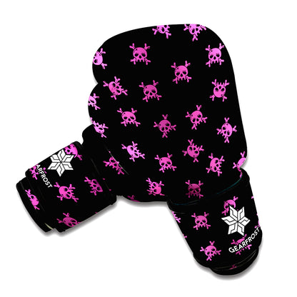 Pink Emo Skull Pattern Print Boxing Gloves