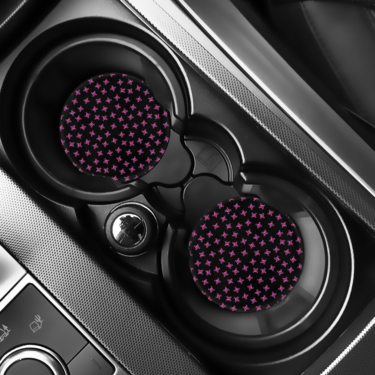 Pink Emo Skull Pattern Print Car Coasters