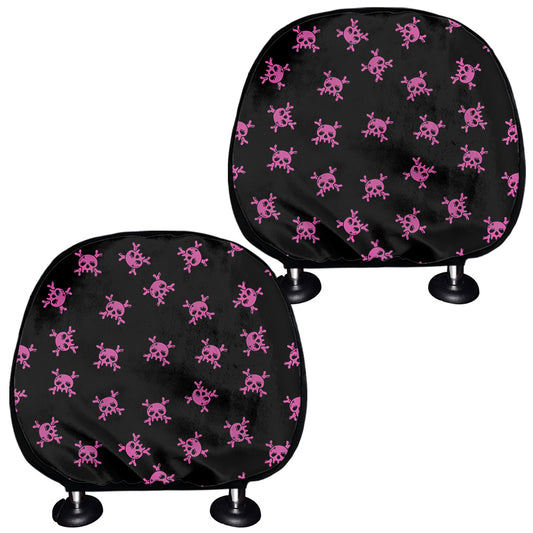 Pink Emo Skull Pattern Print Car Headrest Covers