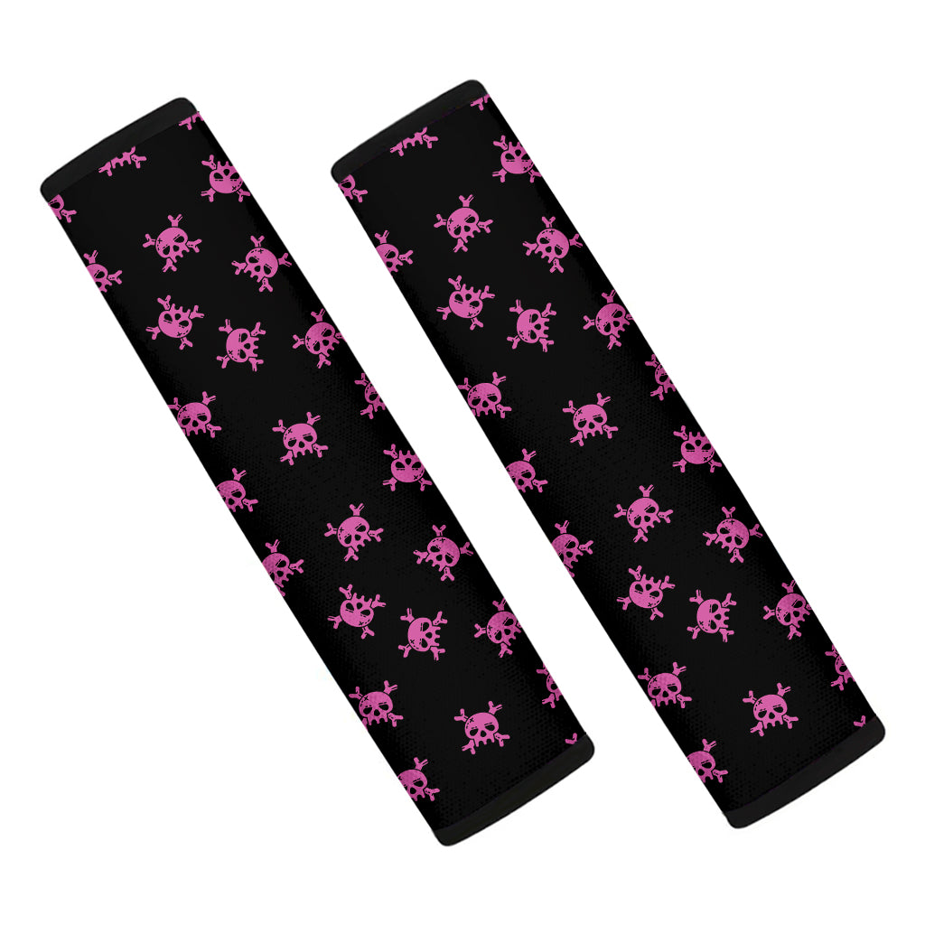 Pink Emo Skull Pattern Print Car Seat Belt Covers