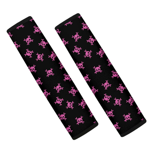 Pink Emo Skull Pattern Print Car Seat Belt Covers