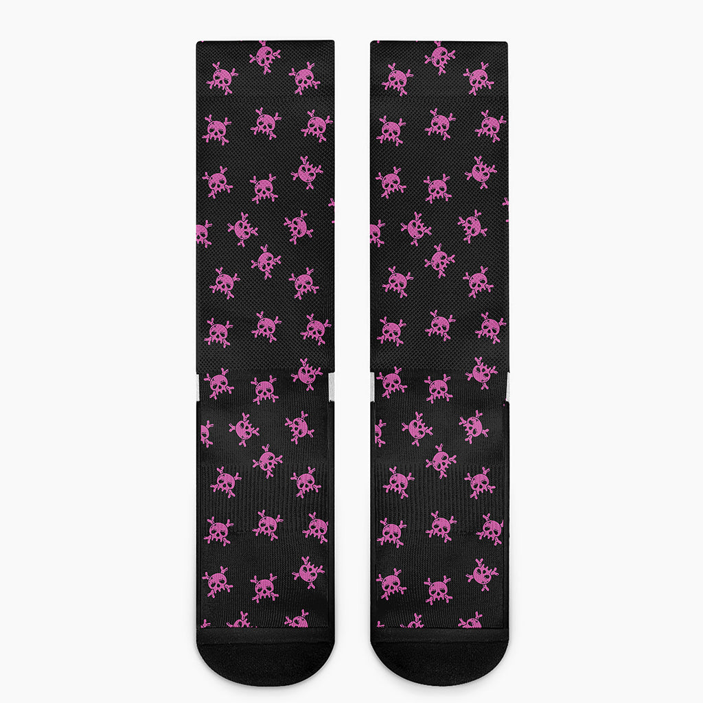 Pink Emo Skull Pattern Print Crew Socks