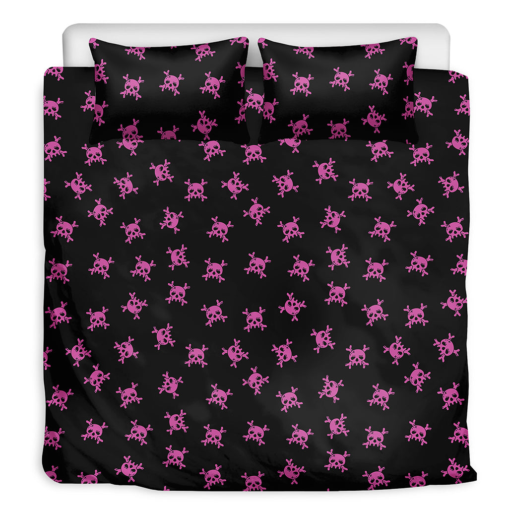 Pink Emo Skull Pattern Print Duvet Cover Bedding Set