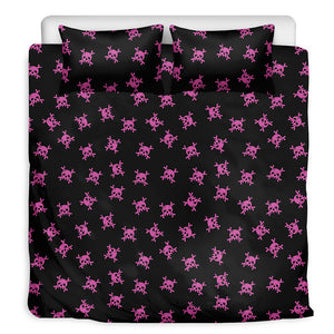 Pink Emo Skull Pattern Print Duvet Cover Bedding Set