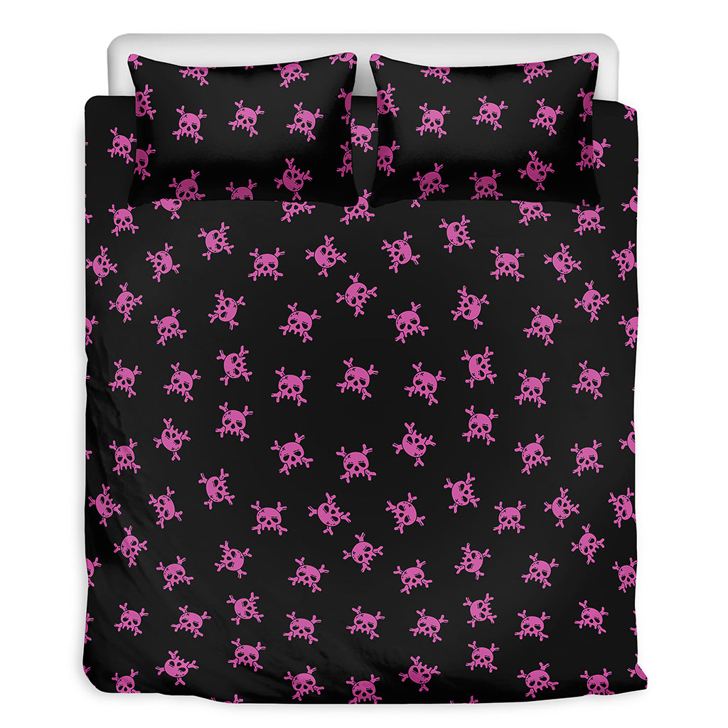 Pink Emo Skull Pattern Print Duvet Cover Bedding Set