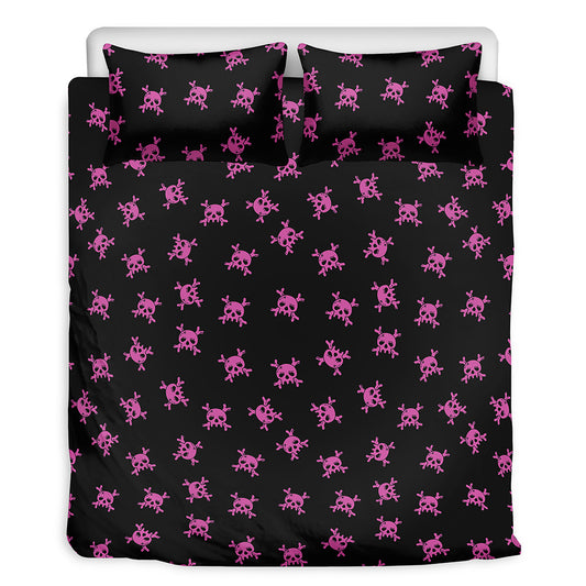 Pink Emo Skull Pattern Print Duvet Cover Bedding Set