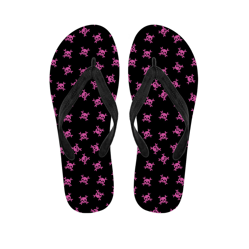 Pink Emo Skull Pattern Print Flip Flops