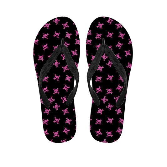 Pink Emo Skull Pattern Print Flip Flops