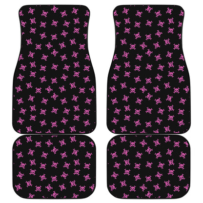 Pink Emo Skull Pattern Print Front and Back Car Floor Mats