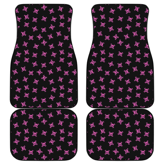 Pink Emo Skull Pattern Print Front and Back Car Floor Mats